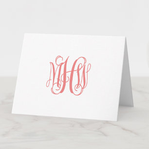 Lt Coral 3 Initial Vine Script Monogram DIY BG Thank You Card
