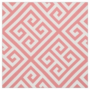 Lt Coral White Med Greek Key Diag T Pattern #1 Fabric
