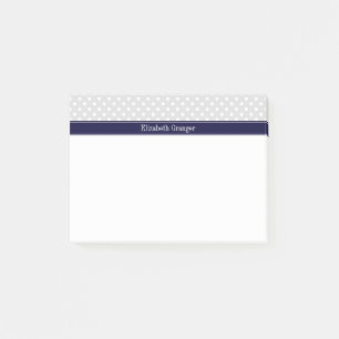 Lt Grey and White Polka Dots Navy Name Monogram Post-it Notes