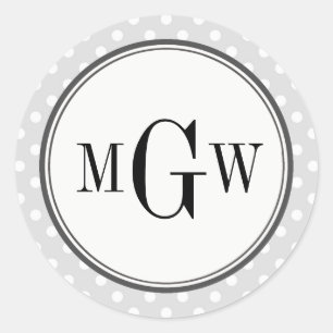 Lt Grey Dots Monogram Envelope Seals Favour Tags