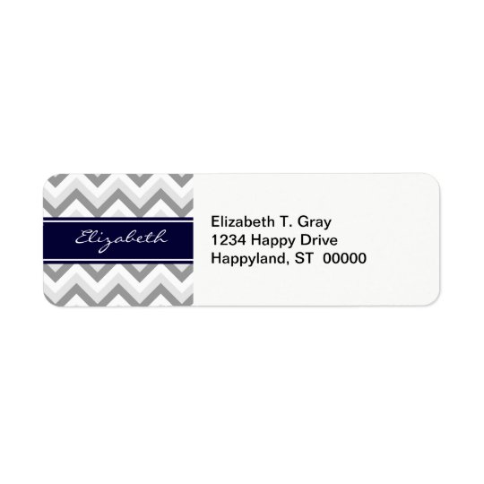 Lt Grey Med Grey White Chevron Navy Name Monogram Return Address Label