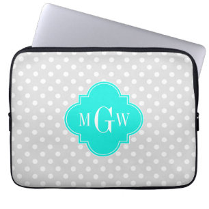 Lt Grey Polka Dots Brt Aqua Quatrefoil 3 Monogram Laptop Sleeve