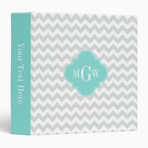 Lt Grey White Chevron Aqua Quatrefoil 3 Monogram Binder