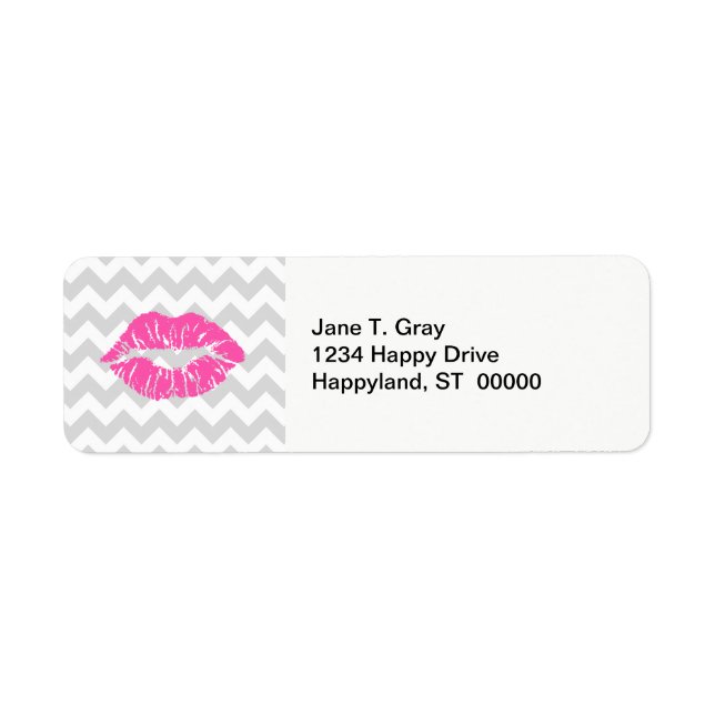 Lt Grey White Chevron, Pink Lipstick Kiss (Front)