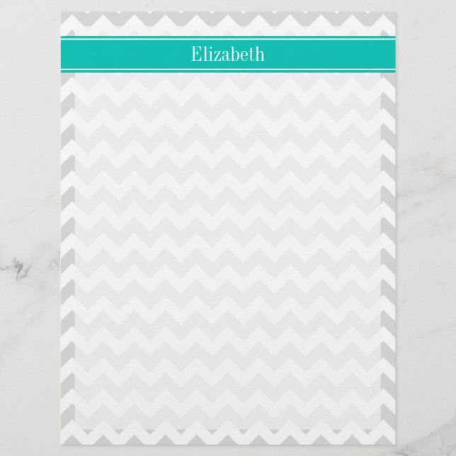Lt Grey White Chevron Teal Name Monogram (Front)