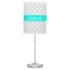 Lt Grey White Polka Dots Brt Aqua Ribbon Monogram