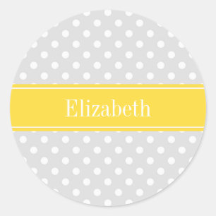 Lt Grey White Polka Dots Pineapple Name Monogram Classic Round Sticker