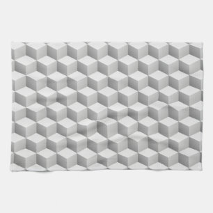 Lt Grey White Shaded 3D Look Cubes Kitchen Towel