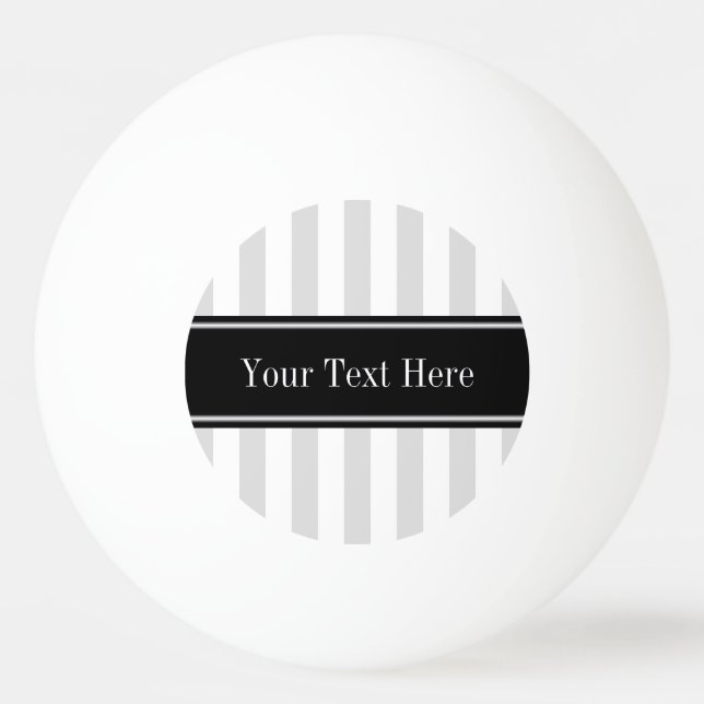Lt Grey White Stripe Black Name Monogram Ping Pong Ball (Front)