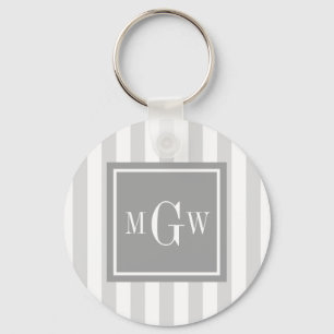 Lt Grey White Stripe Grey Square 3 Monogram Keychain