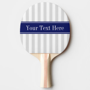 Lt Grey White Stripe Navy Blue Name Monogram Ping Pong Paddle