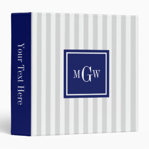 Lt Grey White Stripe Navy Square 3 Monogram Binder