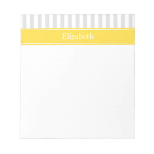 Lt Grey White Stripe Pineapple Name Monogram Notepad