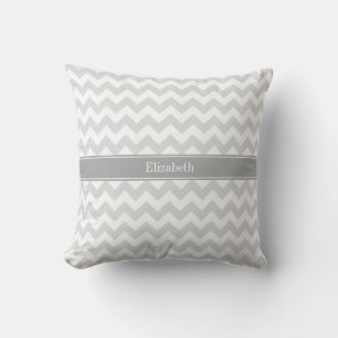 Lt Grey Wht Chevron Grey Name Monogram Outdoor Pillow
