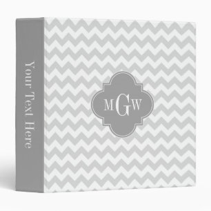 Lt Grey Wht Chevron Grey Quatrefoil 3 Monogram Binder