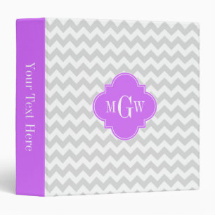 Lt Grey Wht Chevron Lilac Quatrefoil 3 Monogram Binder