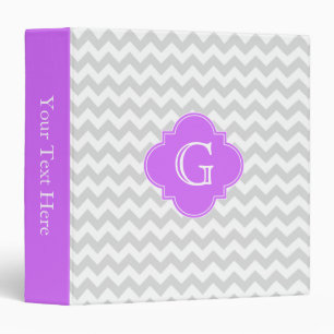 Lt Grey Wht Chevron Lilac Quatrefoil Monogram Binder