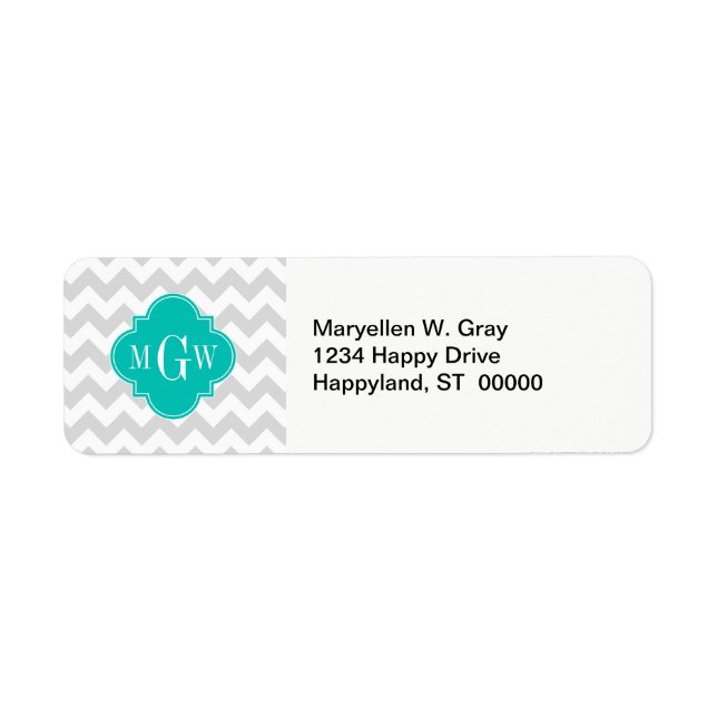 Lt Grey Wht Chevron Teal Quatrefoil 3 Monogram (Front)