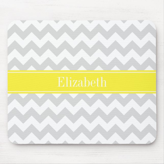 Lt Grey Wht Chevron Yellow Name Monogram Mouse Pad (Front)