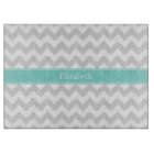Lt Grey Wht Chevron ZigZag Aqua Name Monogram