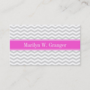 Lt Grey Wht Thin Chevron Hot Pink Name Monogram Business Card