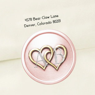 Lt. Pink Gold Two Hearts Silver Monogram Classic Round Sticker