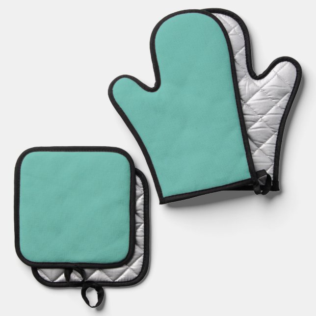 Lt Teal Heat Protection  Oven Mitt & Pot Holder Set (Front/Back)