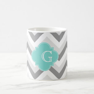 Lt Two Grey White Chevron Aqua Monogram Coffee Mug