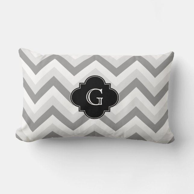 Lt Two Grey White Chevron Black Monogram Lumbar Pillow (Front)