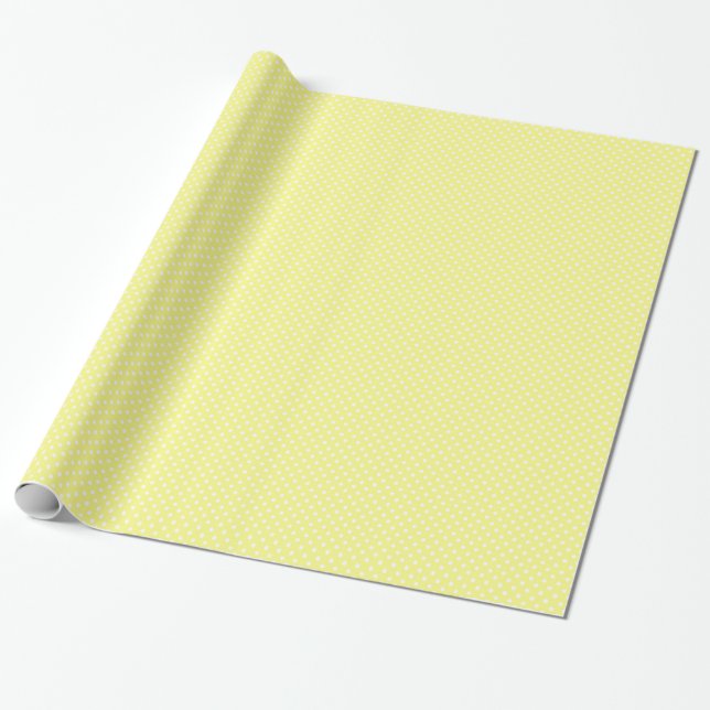 Lt Yellow and White Polka Dots Pattern Wrapping Paper (Unrolled)