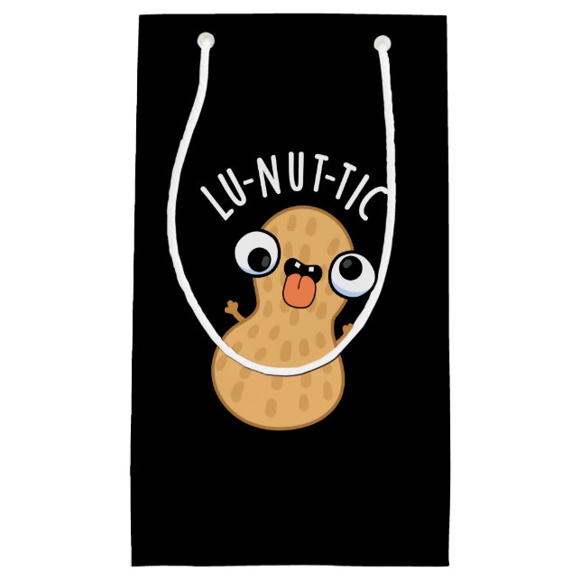 Lu-nut-ic Funny Peanut Puns Dark BG Small Gift Bag (Front)