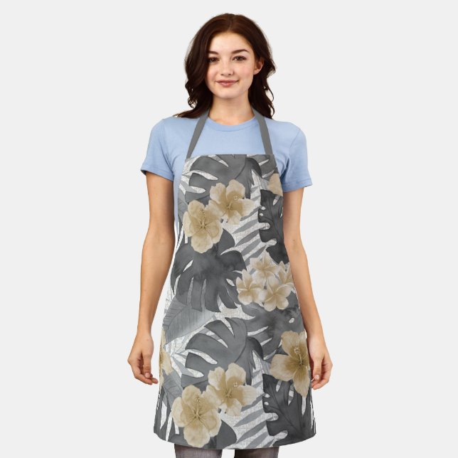 Luana Aquarelle gris tropical tablier floral (Porté)