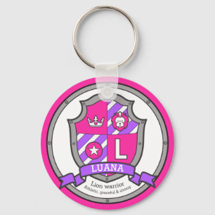 Luana letter L name meaning pink lion crest Keychain