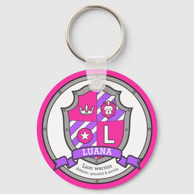 Luana letter L name meaning pink lion crest Keychain (Front)