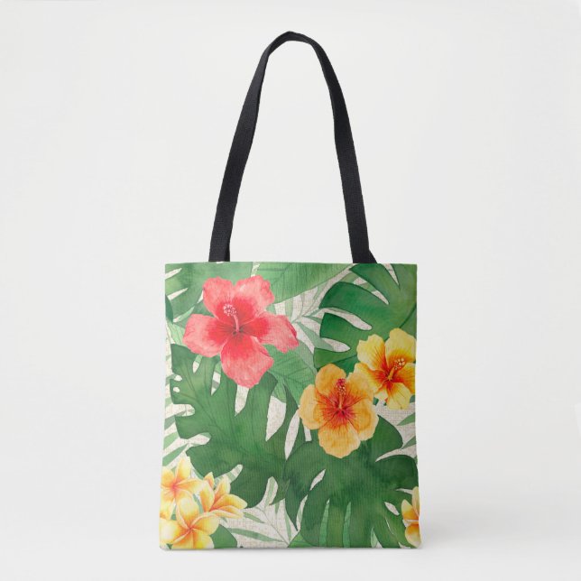 Luana Watercolor Tropical Floral Beach Bag (Front)
