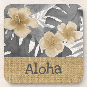 Luana Watercolor Tropical Floral Grey Coaster