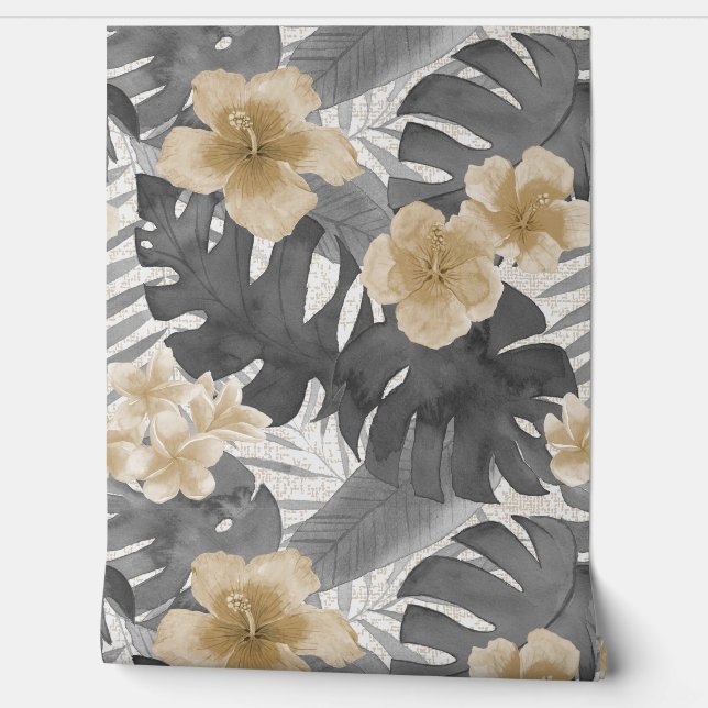 Luana Watercolor Tropical Floral- Neutral Wallpaper (Unrolling)