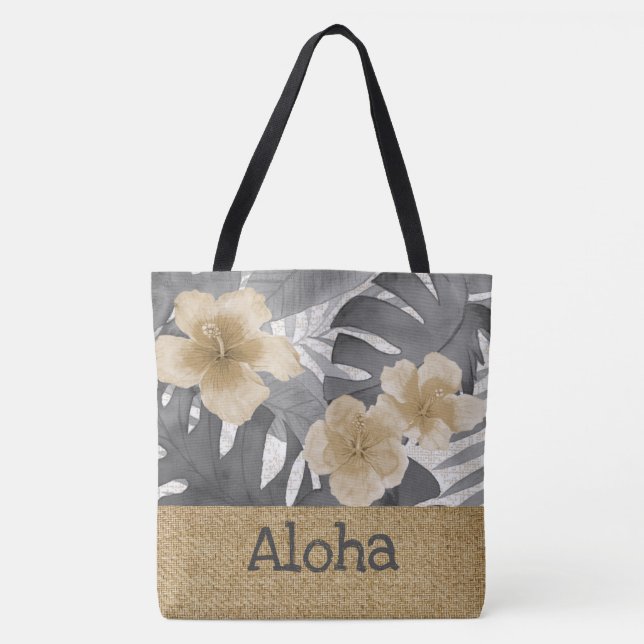 Luana Watercolor Tropical Grey Reverse Beach Bag (Front)