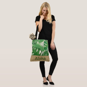 Luana Watercolor Tropical Leaves Aloha Beach Bag