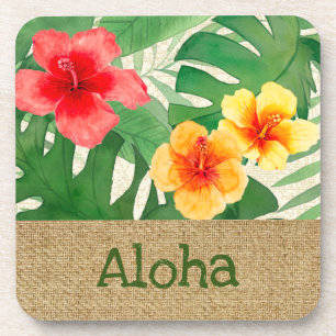 Luana Watercolor Tropical Vivid Floral  Coaster