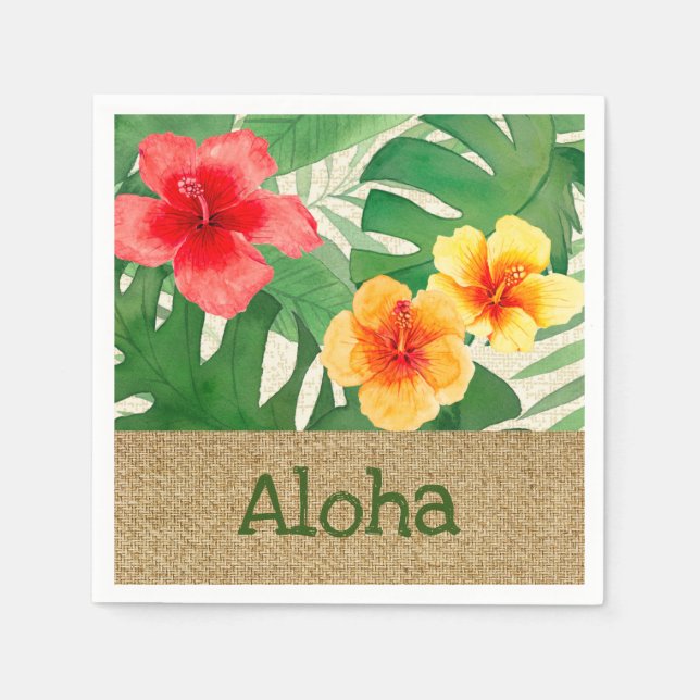Luana Watercolor Tropical Vivid Floral Napkin (Front)