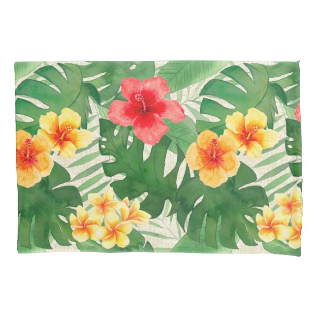 Luana Watercolor Tropical Vivid Floral Reversible Pillowcase (Front)