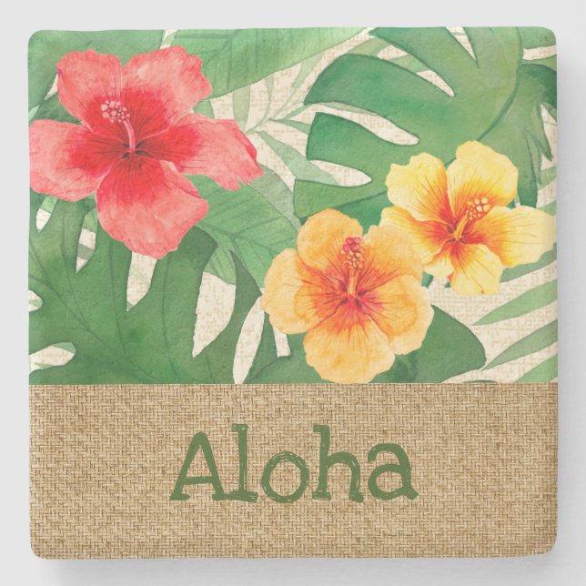 Luana Watercolor Tropical Vivid Floral Stone Coaster (Front)