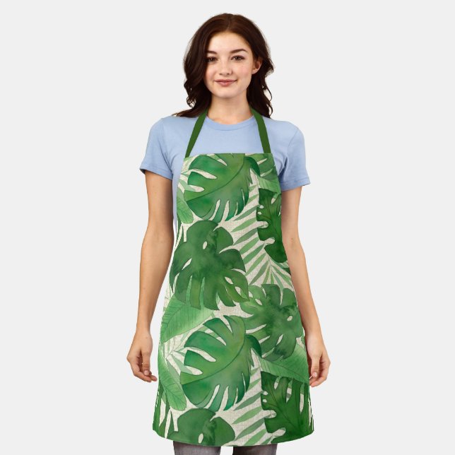 Luana Watercolor Tropical Vivid Leaves Apron (Worn)