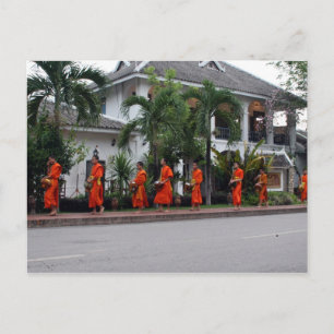 luang alms procession postcard