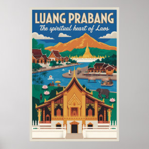 Luang Prabang Laos Affiche de Voyage Rétro Art