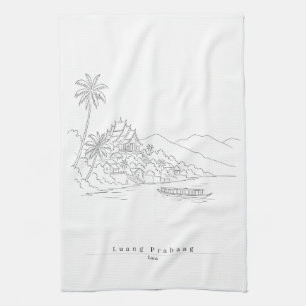 Luang Prabang Laos Minimalist Line Art Kitchen Towel
