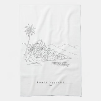 Luang Prabang Laos Minimalist Line Art Kitchen Towel