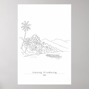 Luang Prabang Laos Minimalist Line Art Poster