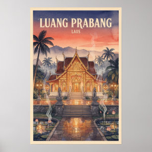 Luang Prabang Laos Vintage Travel Poster